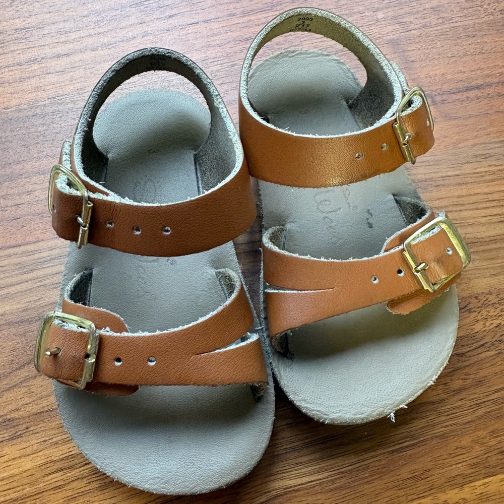 🌞 Sea Wees / Sun-Sans Brown Leather Sandals – Size 3C, Good Condition 👣